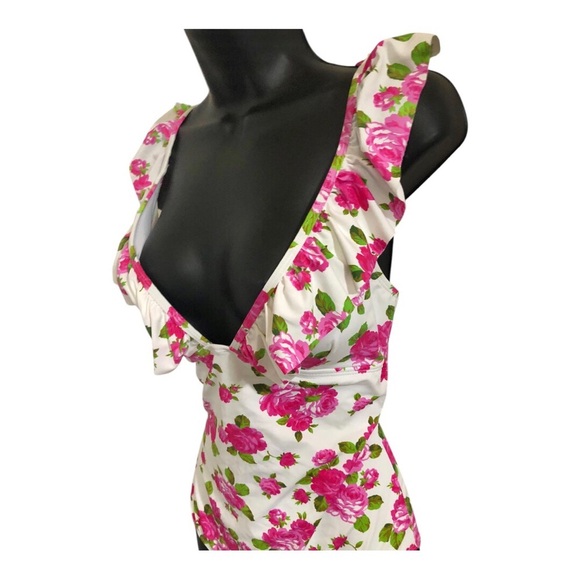 Betsey Johnson love always Betsey print floral flutter strap swimsuit size M new - Picture 4 of 13